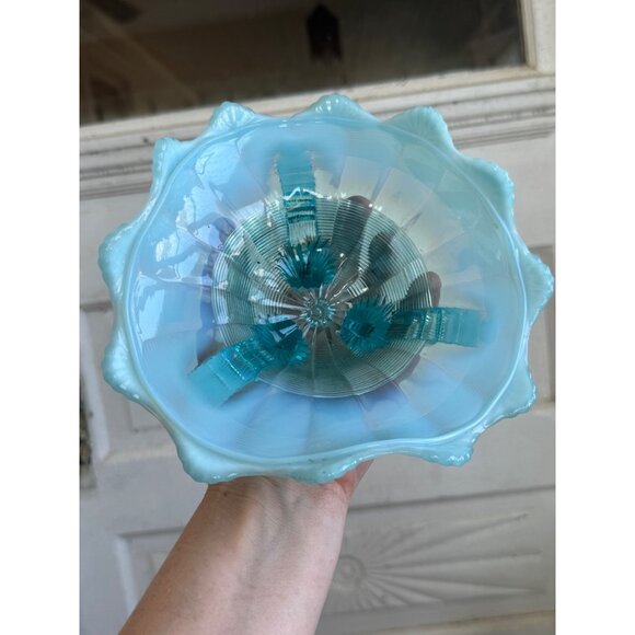 Vintage 50's Northwood Glass Klondyke Blue Opalescent Footed Candy/trinket Dish - Picture 4 of 9